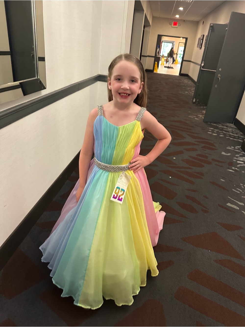 Girls' Pastel Rainbow Pageant Dress with Rhinestone Accents